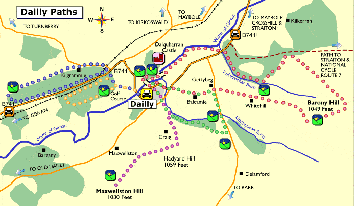Click on one of the symbols or walks to see details of that walk